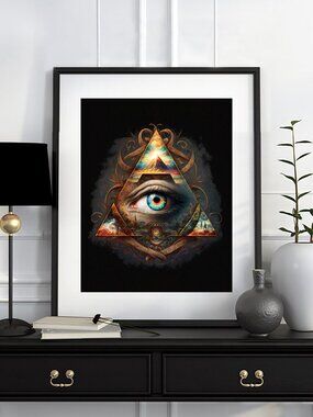 8x10 All Seeing Eye Pyramid Fantasy Wall Art Watercolor Oil Painting Print